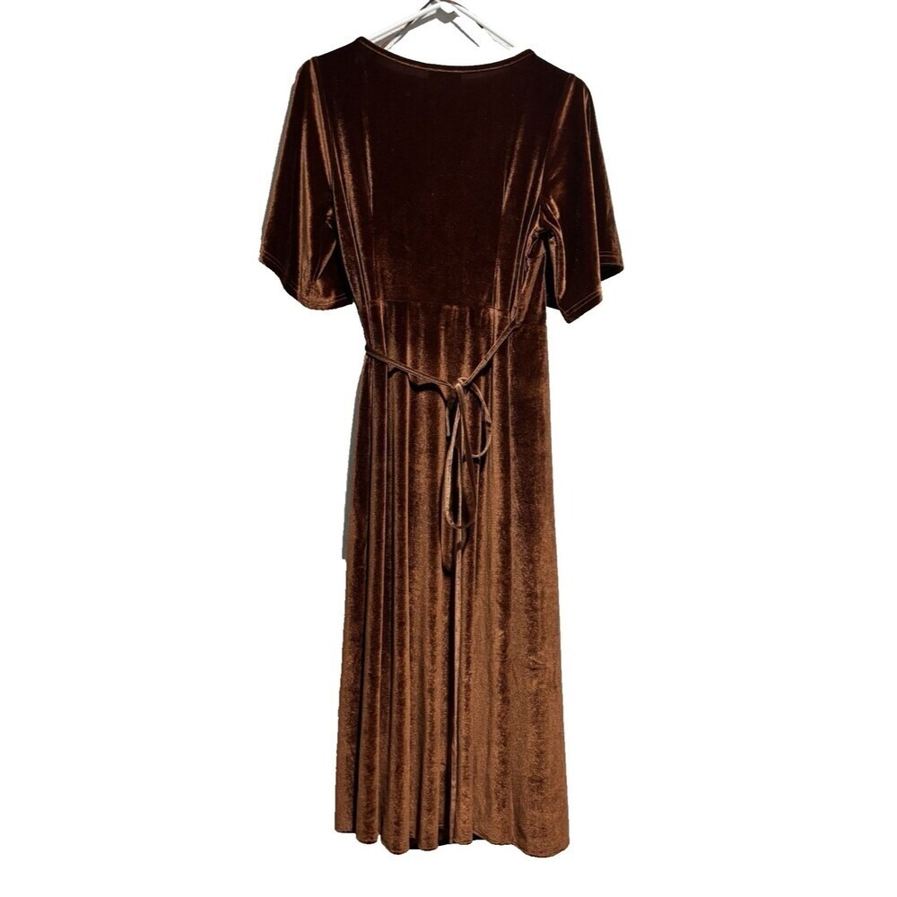 Baltic Born Velvet Wrap Maxi Dress Rust Brown Flutter Formal Evening Gown L - Picture 3 of 7